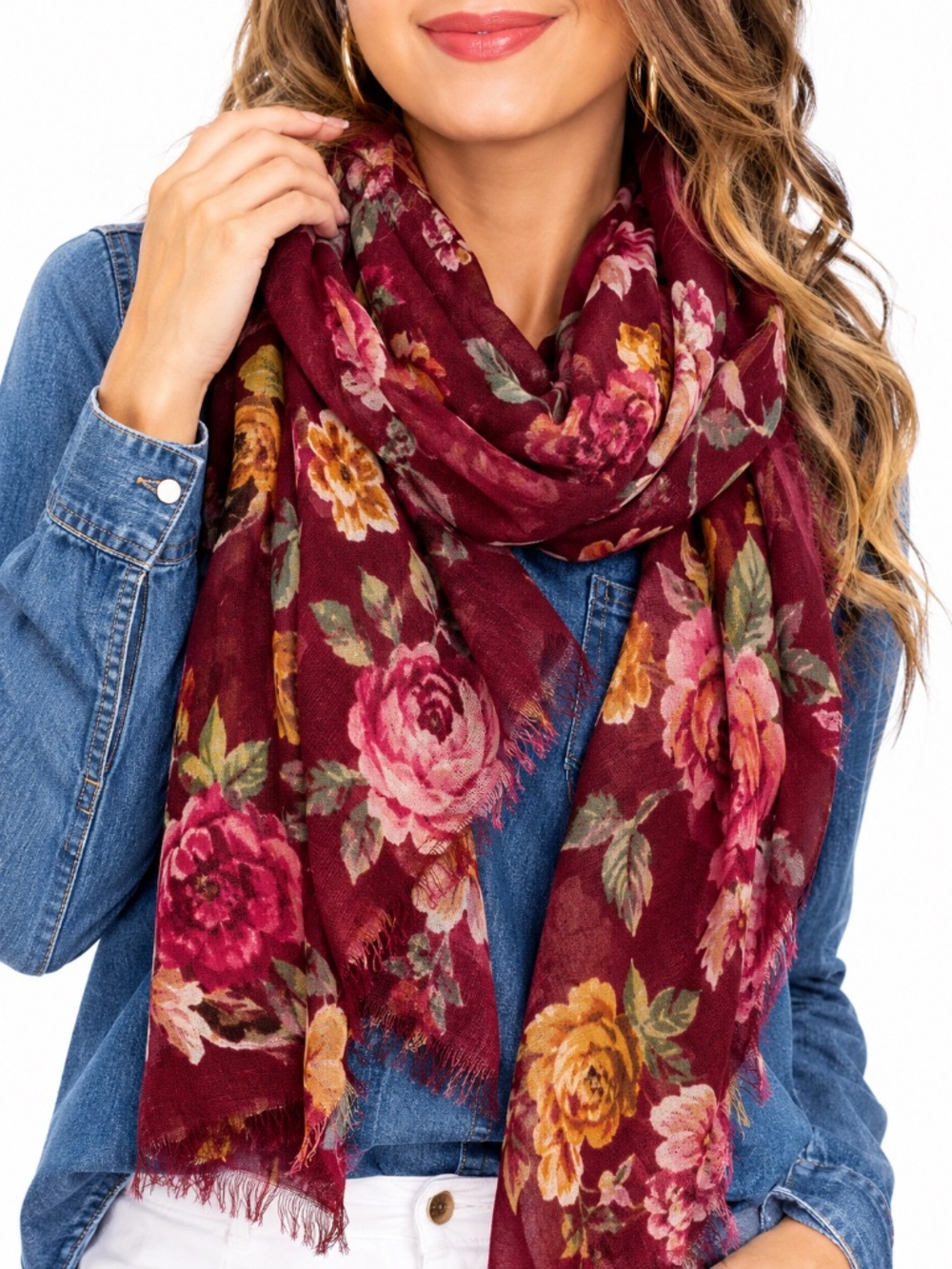 G.H. Bass & Co Burgundy Floral Scarf Wrap NTW